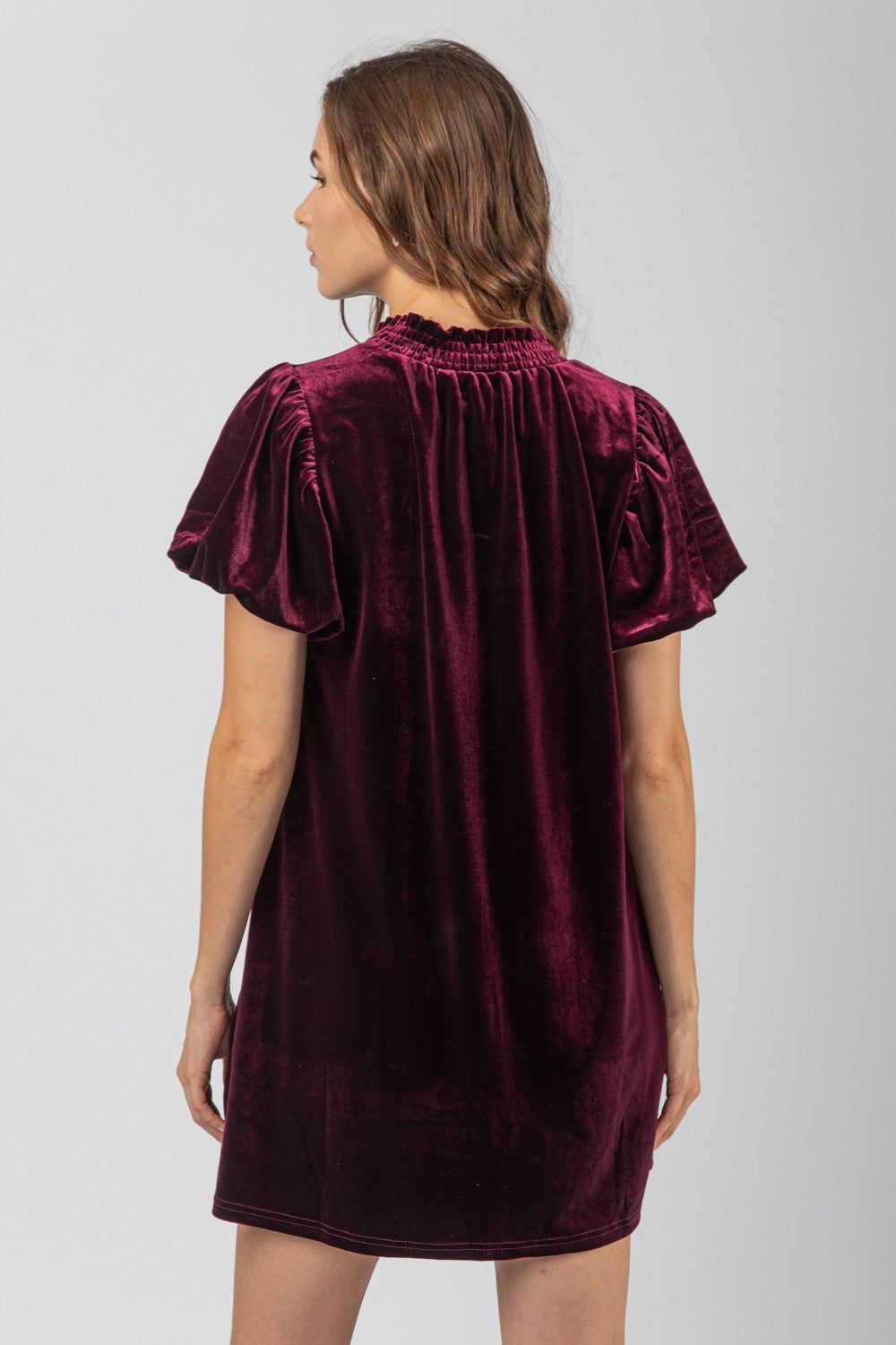 Puff Sleeve Velvet Holiday Mini Dress