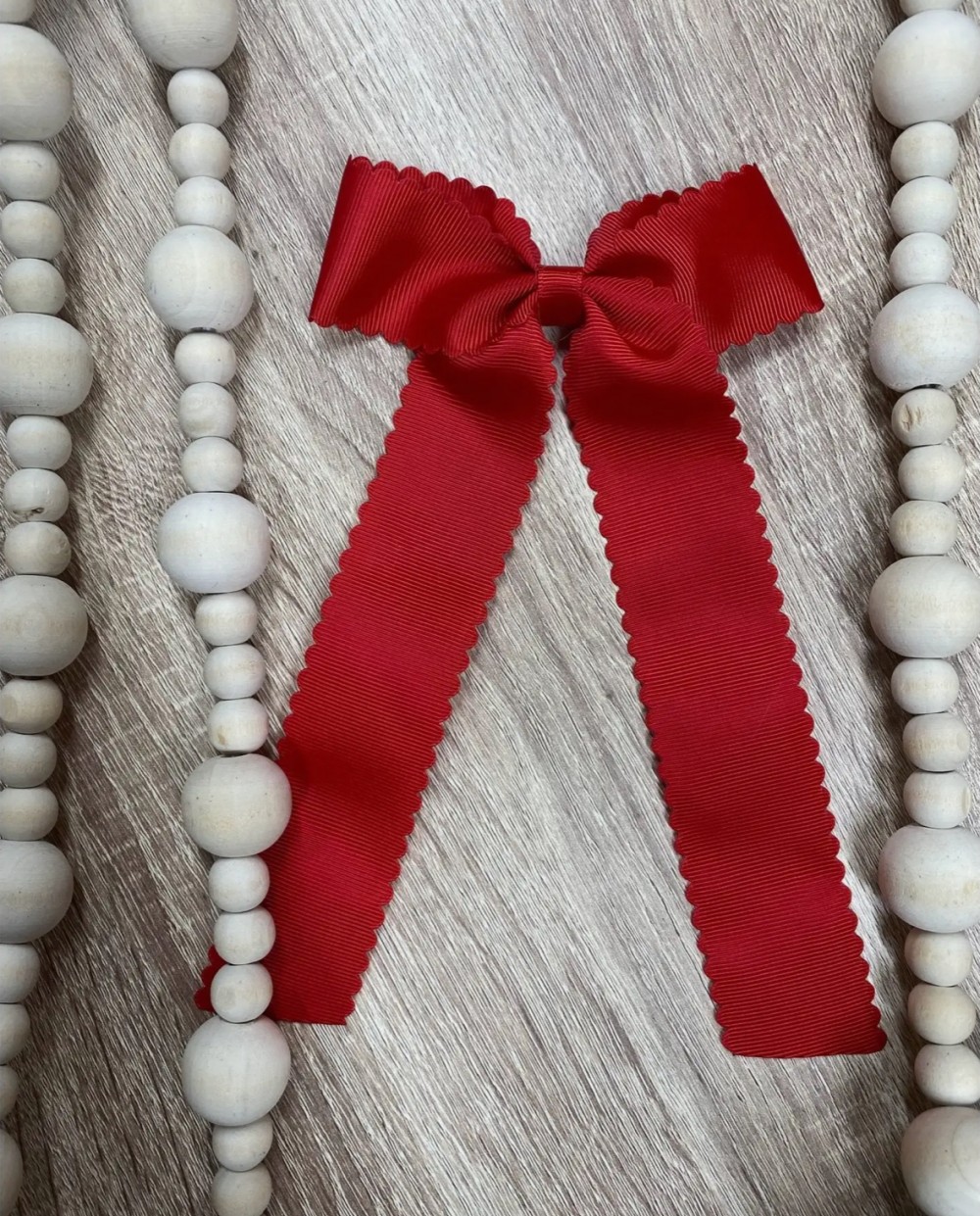 Scalloped Long Tail Bow On Clip - Red