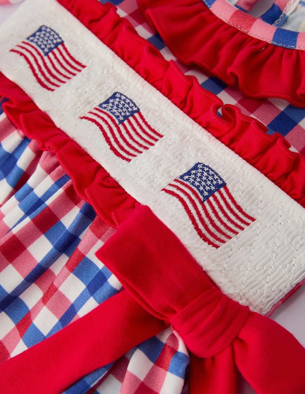 USA Plaid Flag Baby Girl Bloomers Set