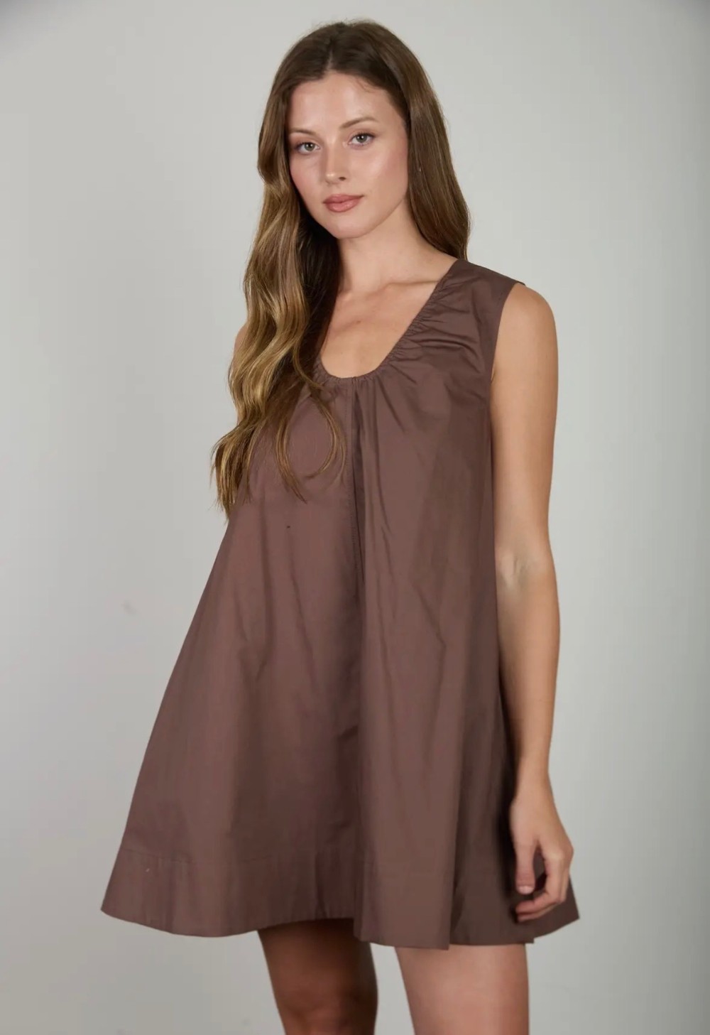 Sleeveless Gathered Neck Detail Mini Dress