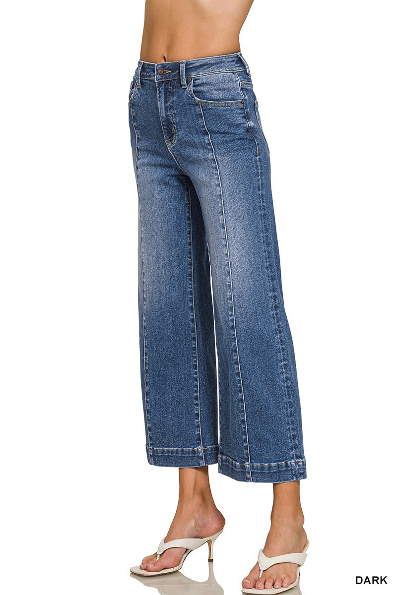 Wide-leg Center Seam Cropped Denim Pants