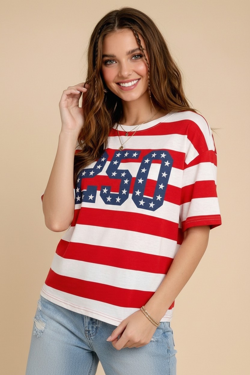 Oversized USA 250th Anniversary Patch T-shirt