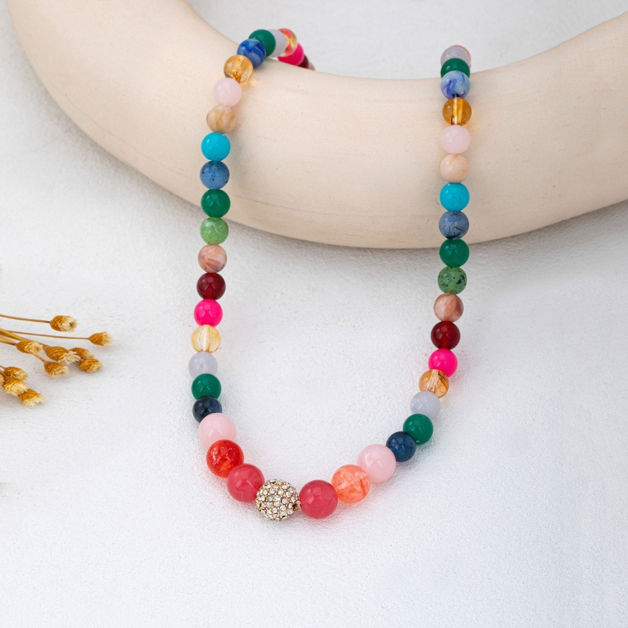 Multi-Color Beaded Crystal Ball Necklace
