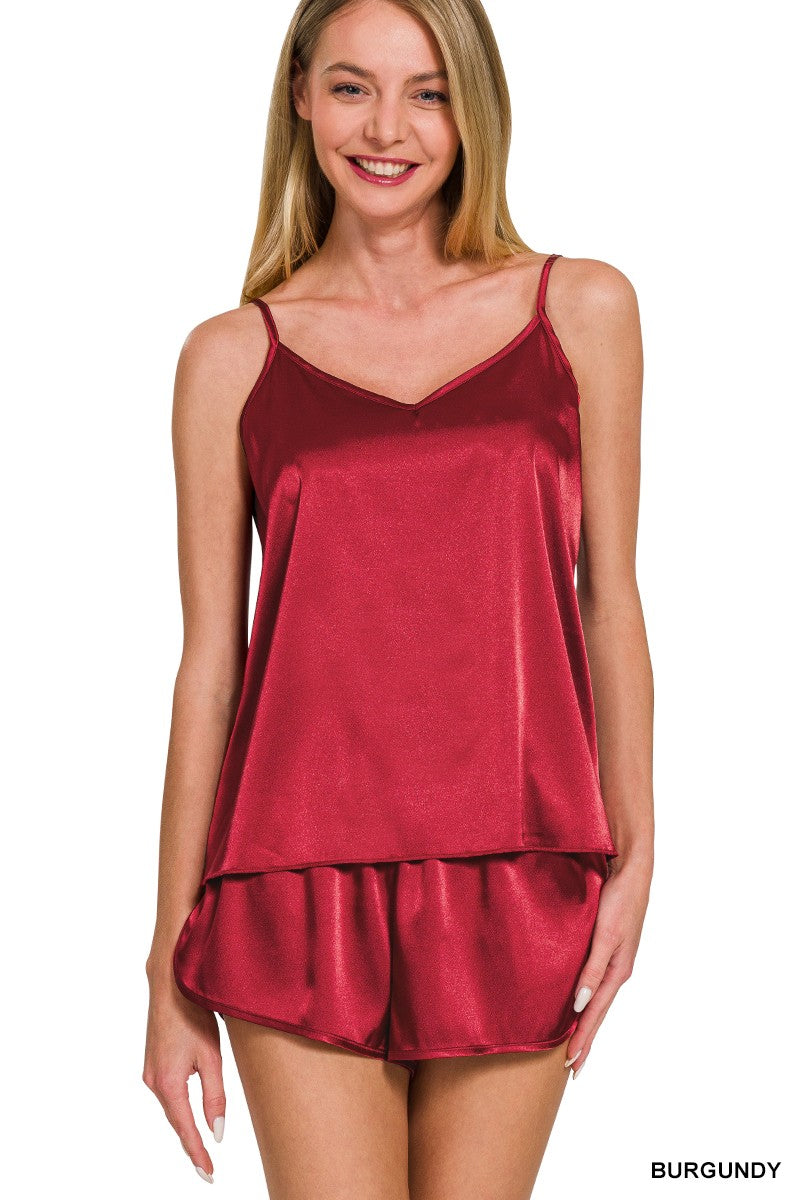 Satin Cami & Short 2 Piece Set  - Red