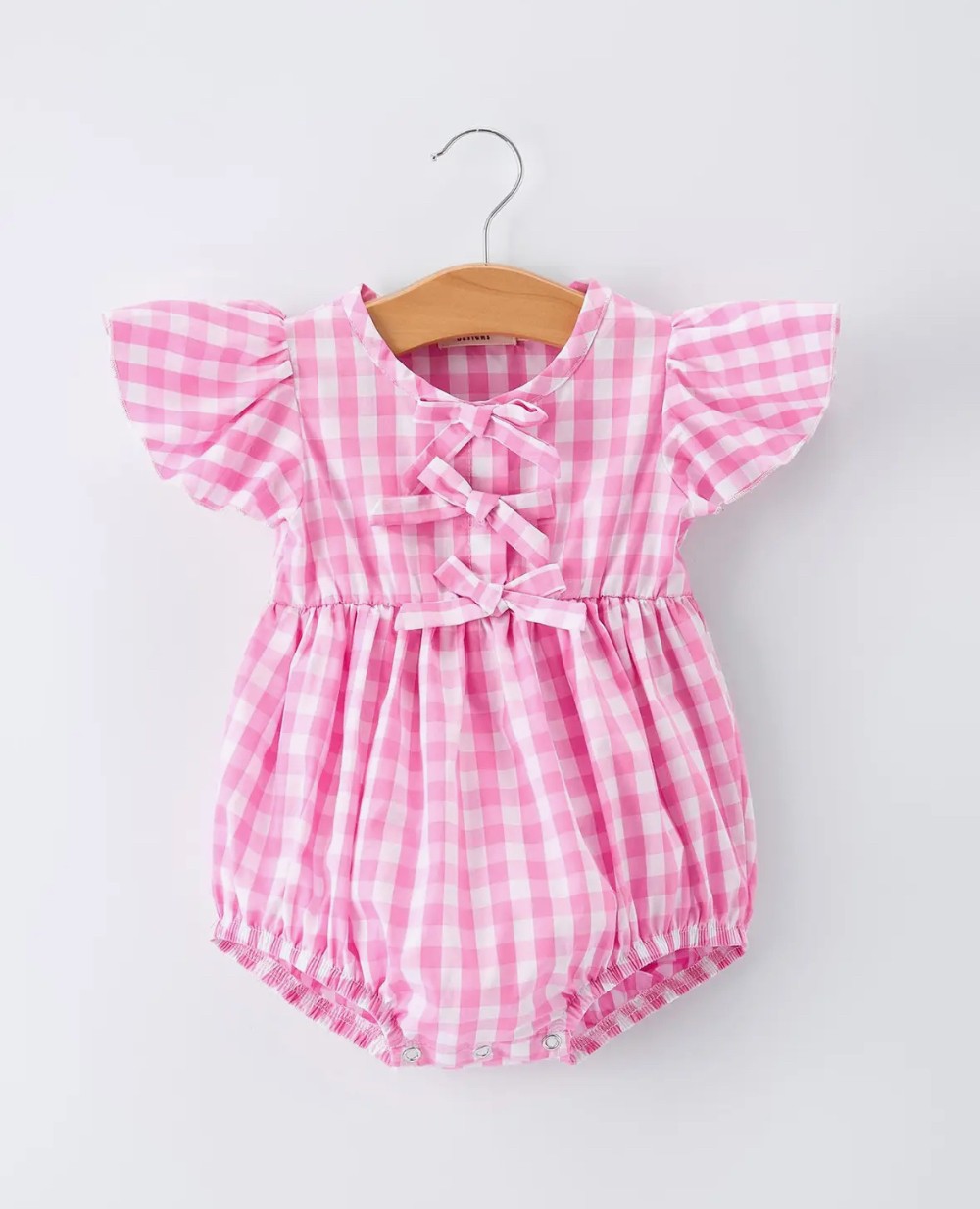 Pink Plaid Flutter Sleeve Baby Romper