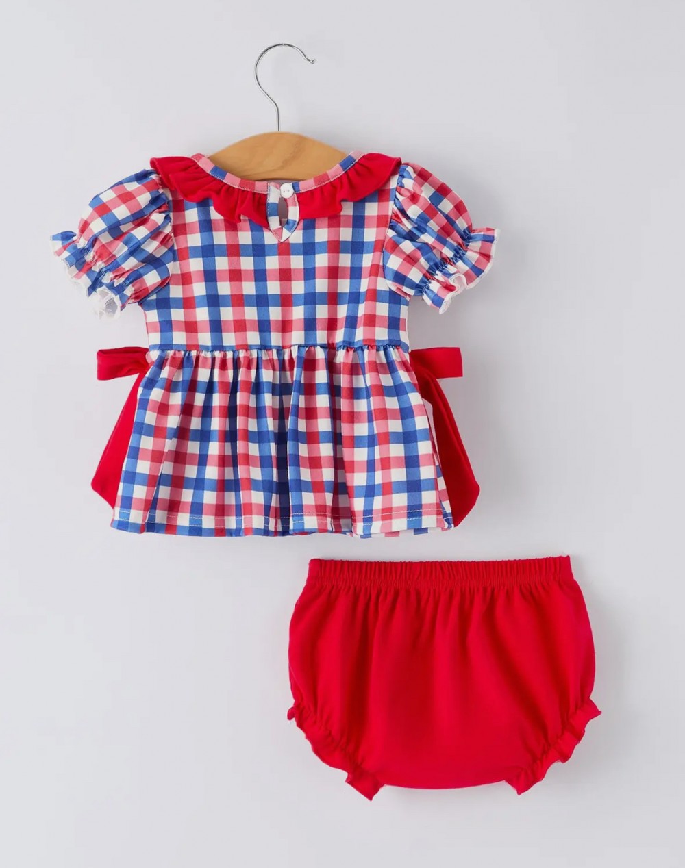 USA Plaid Flag Baby Girl Bloomers Set