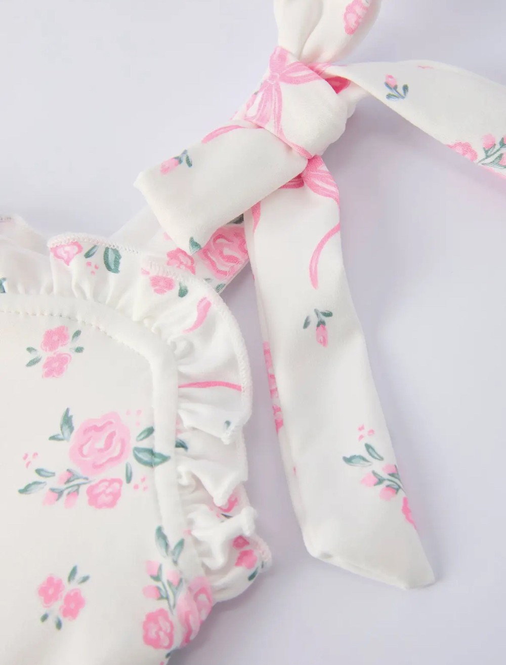 Pink Floral Bow Strap Dress