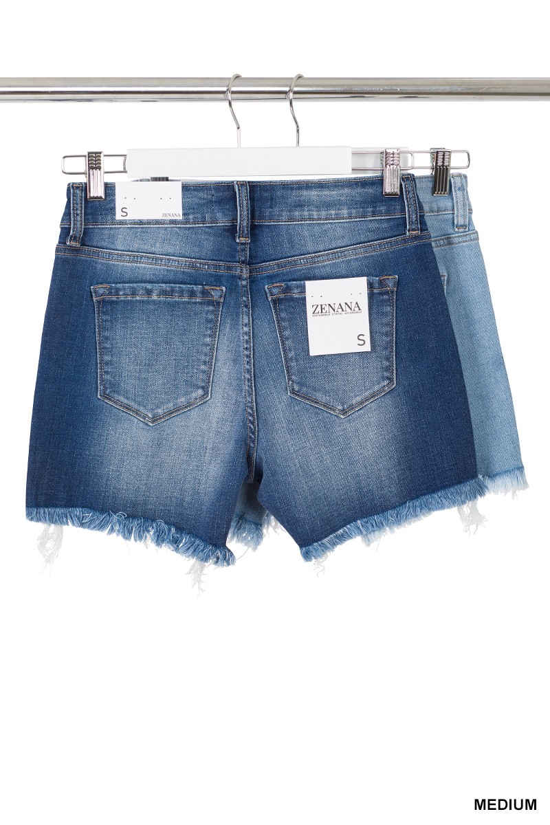 Mid Rise Raw Frayed hem Denim Shorts