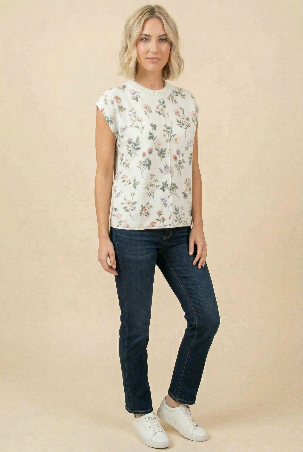 Floral Textured Sleeveless Knit Top