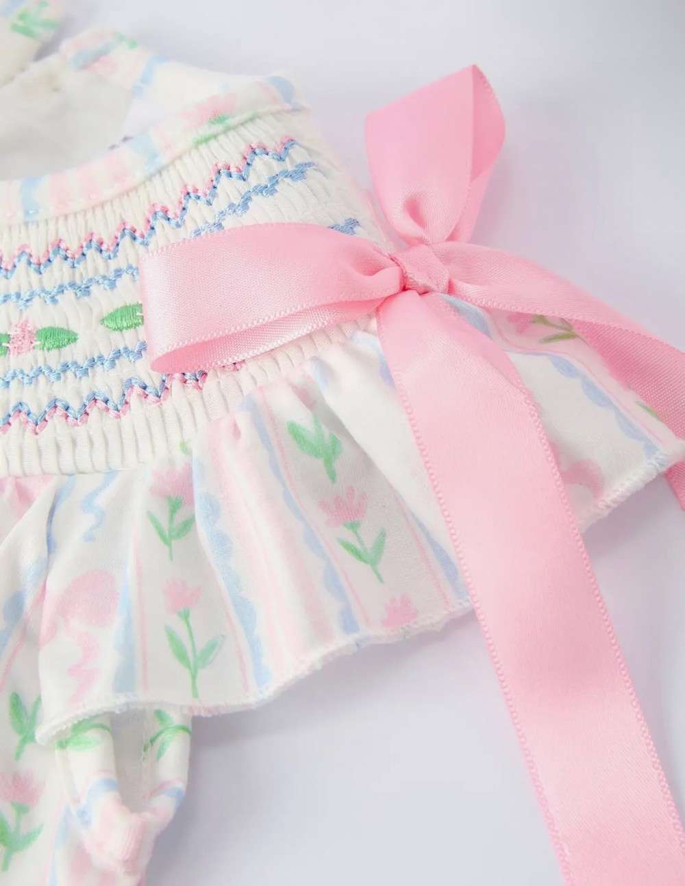 Stripe Smocked Pink Bow Baby Girls Bloomers Set