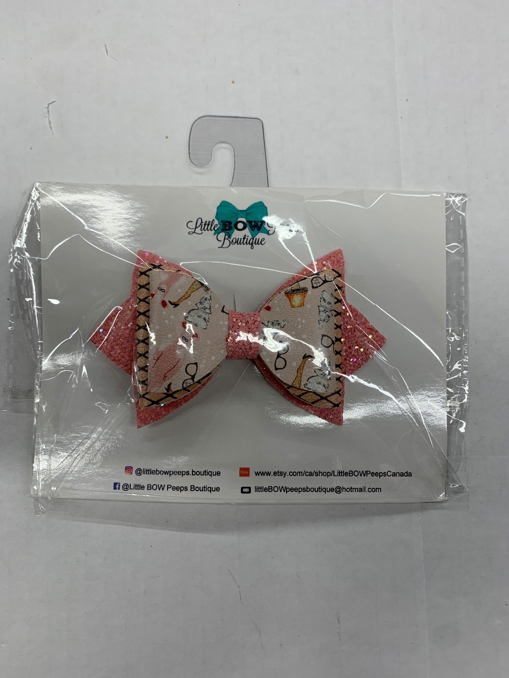 Patterned Pink Glitter Bow Hairclip