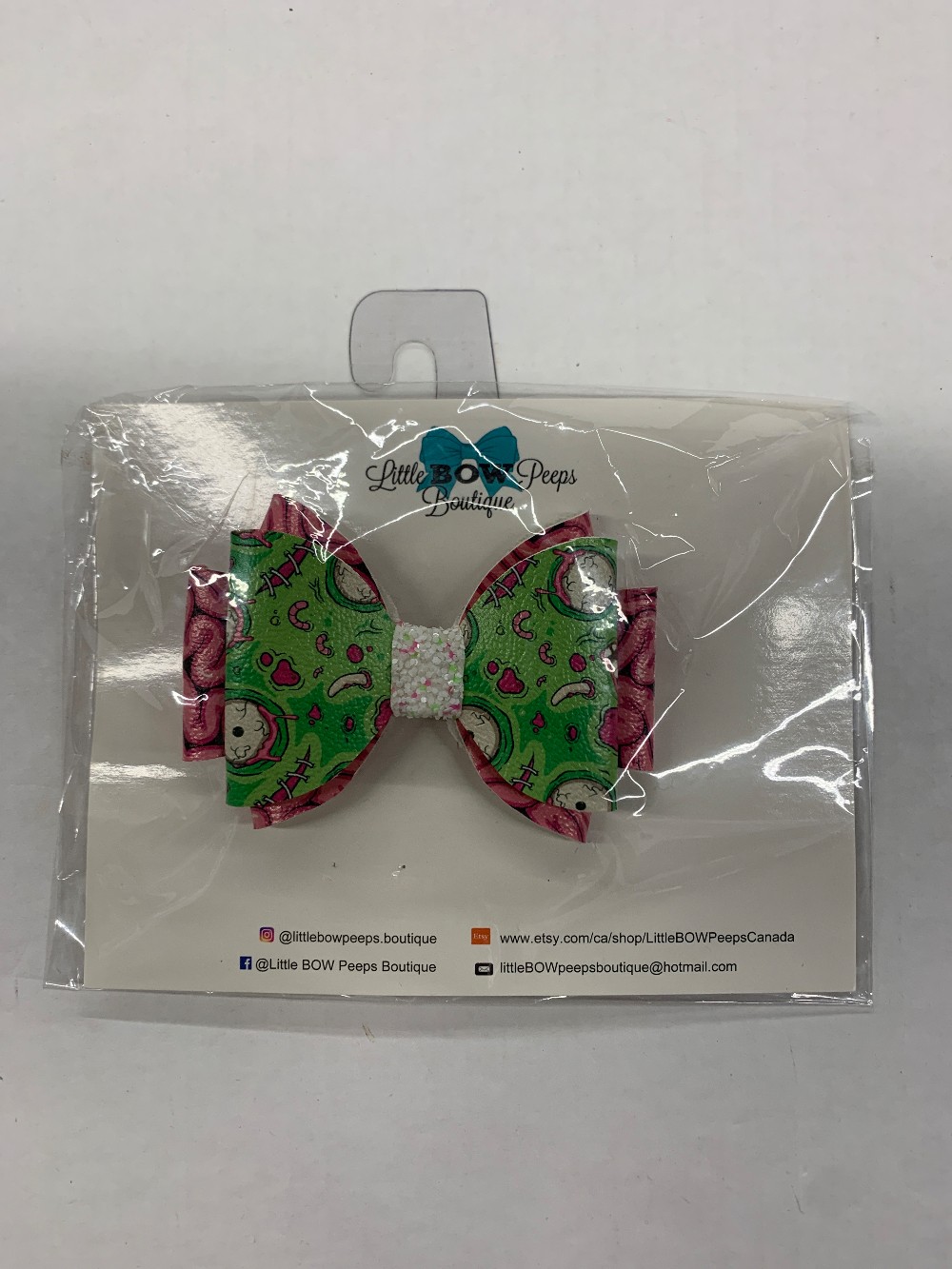 Green and Pink Zombie Themed Bow Hairclip