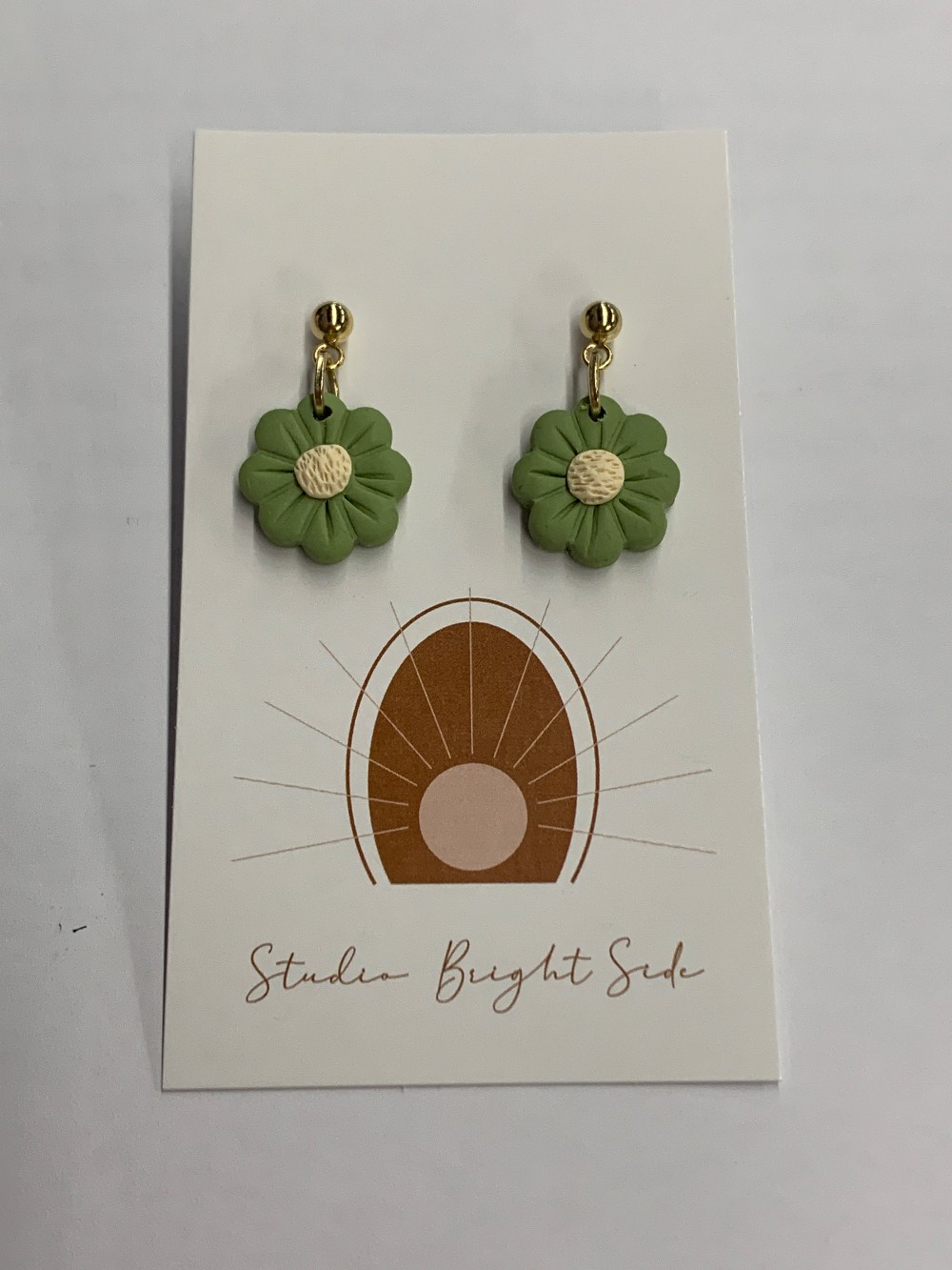 Green Daisy Clay Earrings