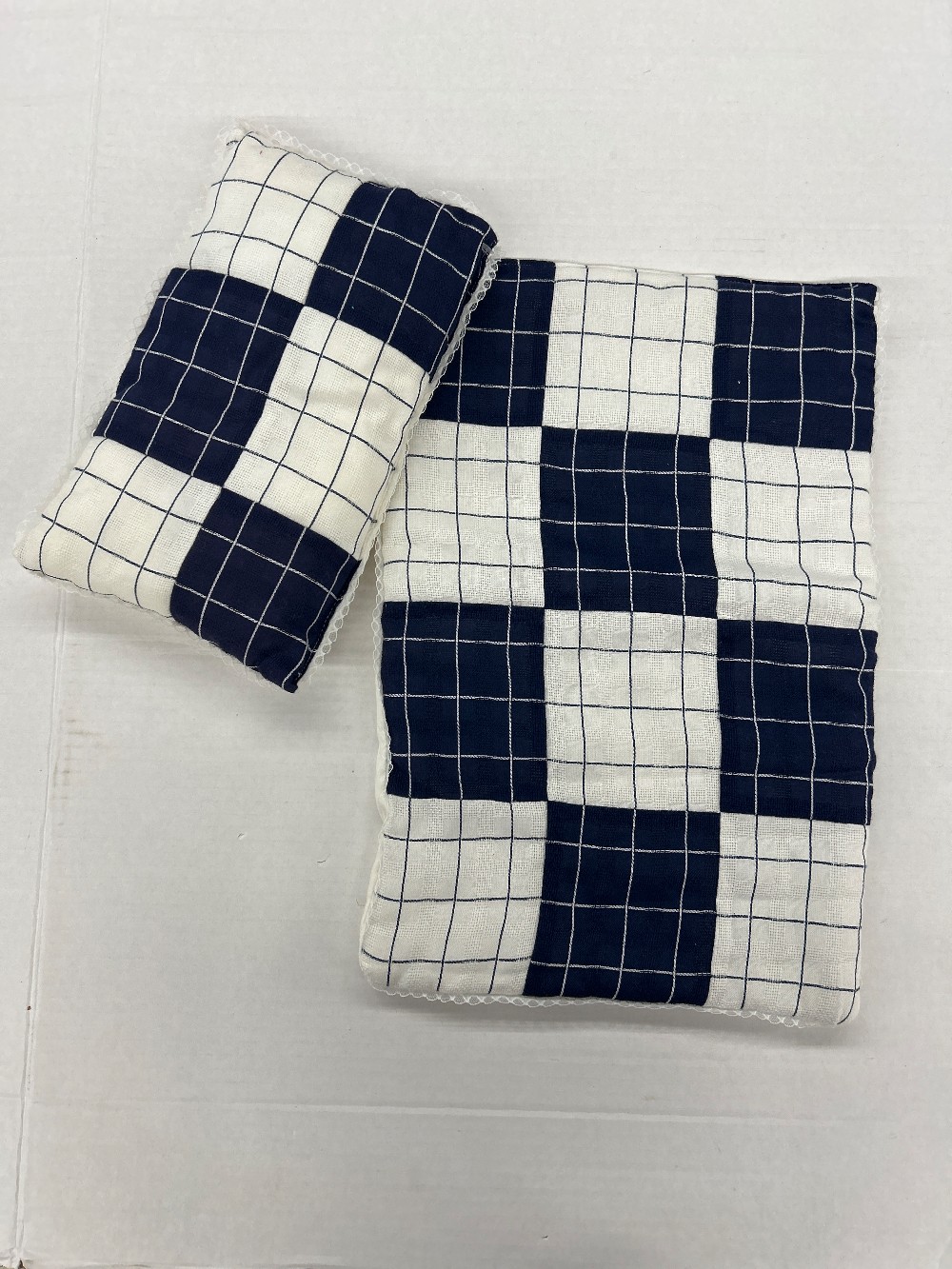 Navy & White Checkered Doll Bedding