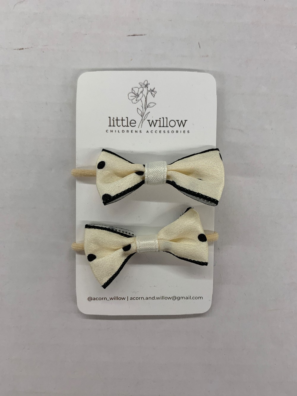 Cream Polka Dot Mini Bow Elastics (2pk.)