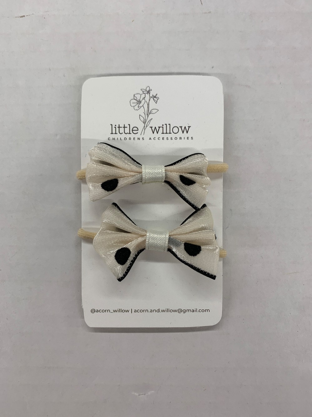White Polka Dot Mini Bow Elastics (2pk.)