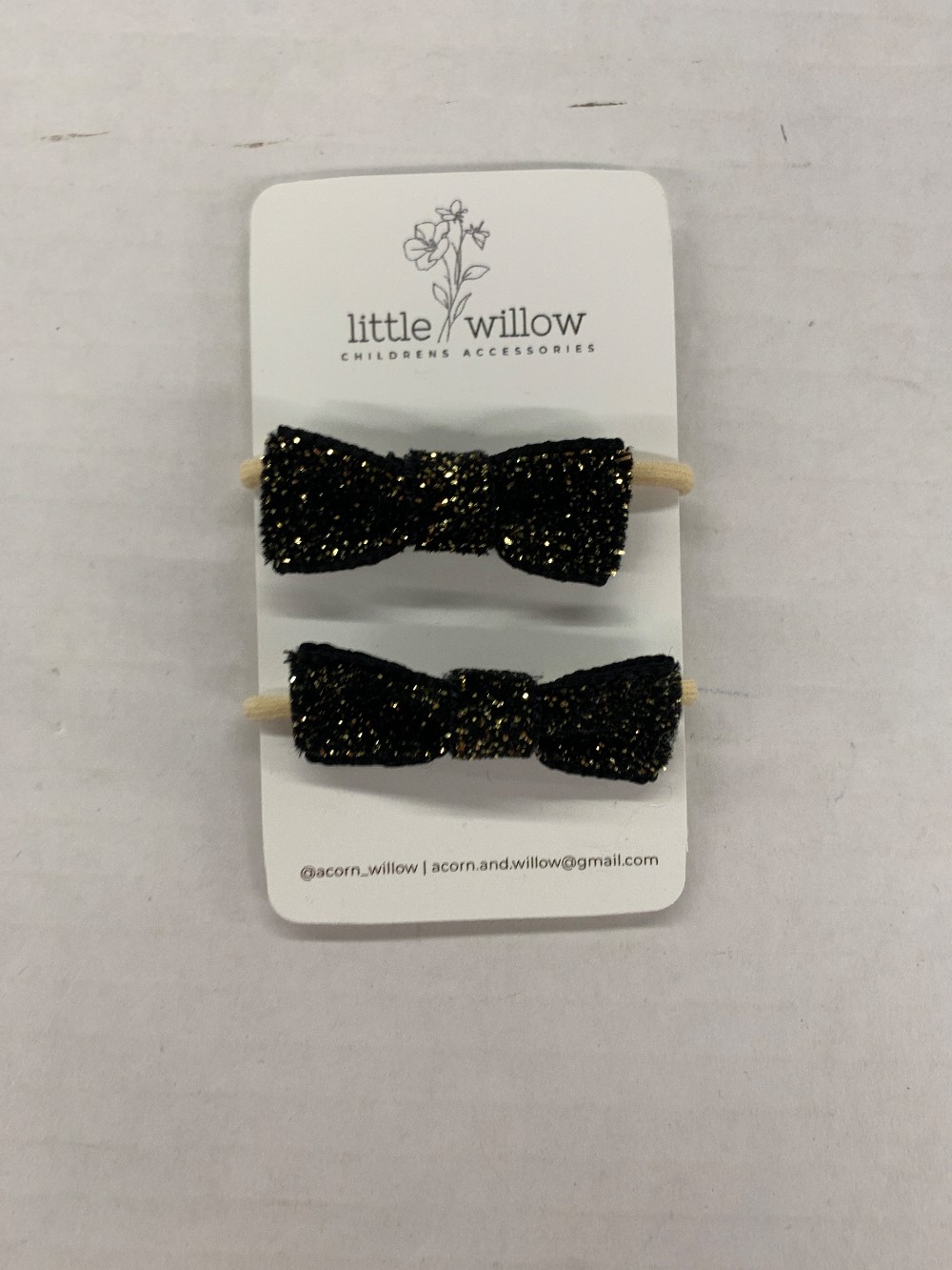 Black  Sparkle Mini Bow Elastics (2pk.)