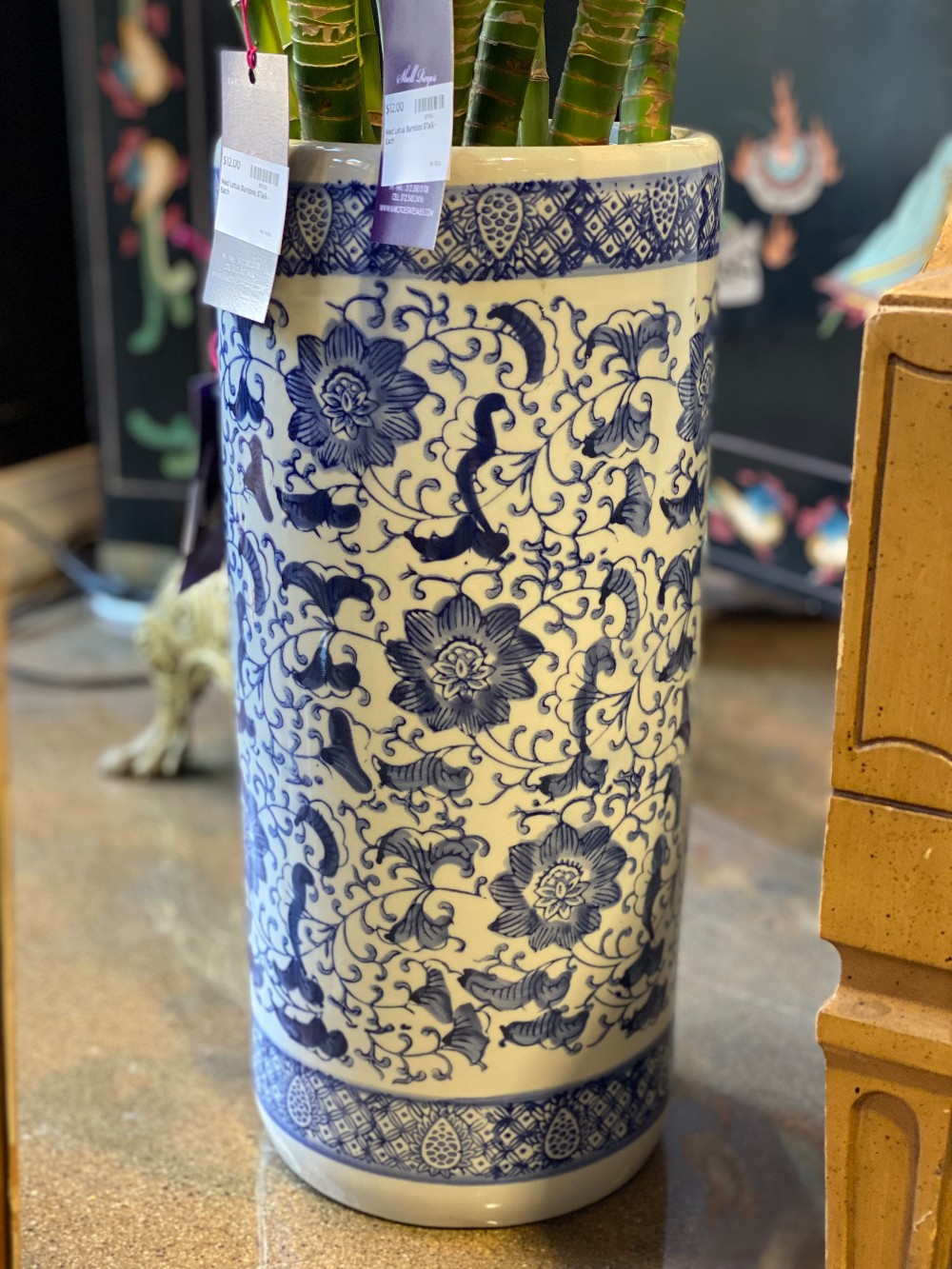 Large Blue & White Umbrella Stand
