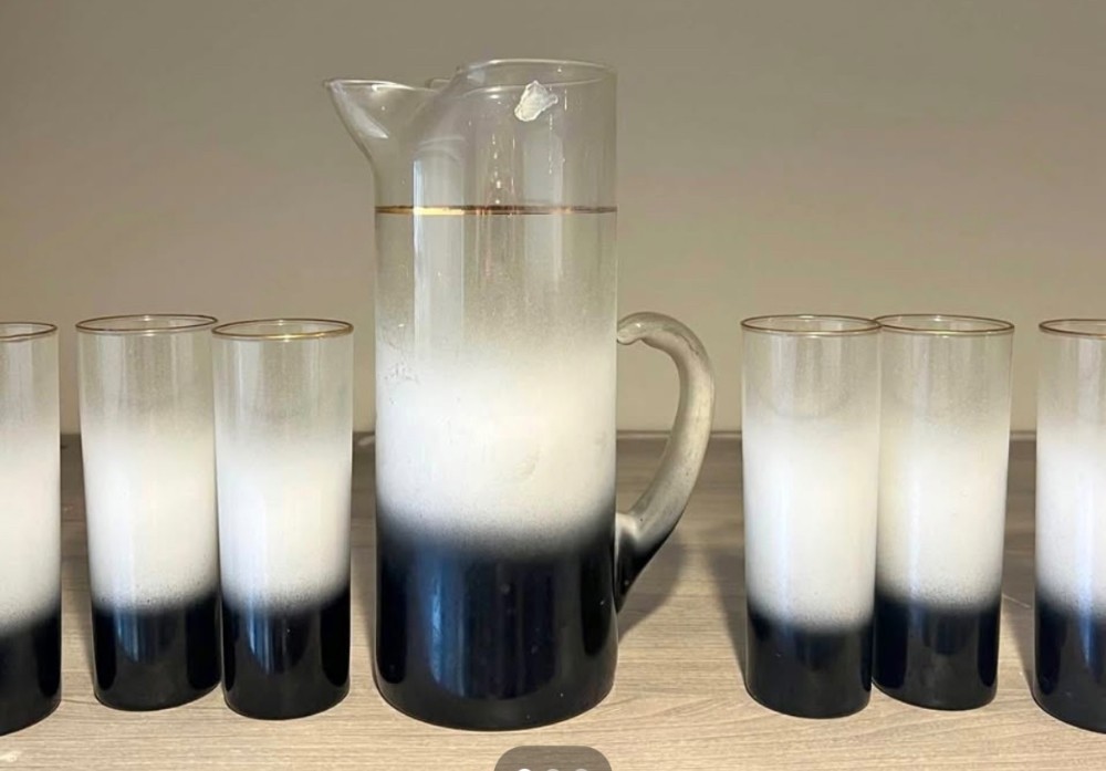 Set/6 Blendo Black Fade Highball Glasses and Pitcher