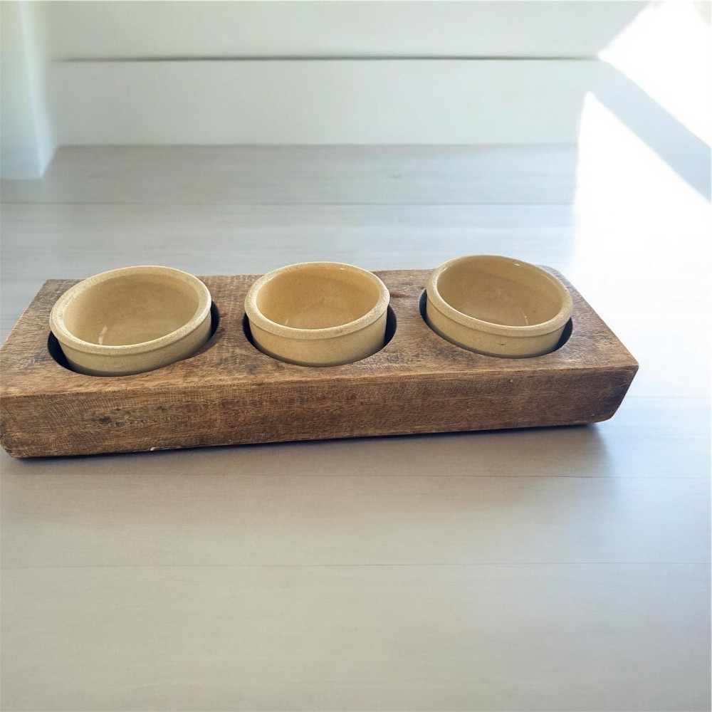 3 Ramekins in Wood Holder