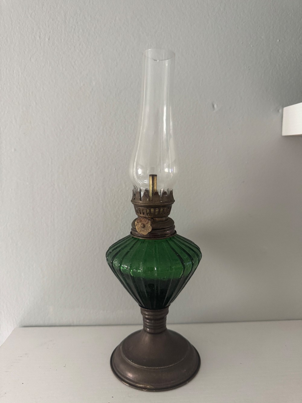 Vintage Green Glass Oil Lamp