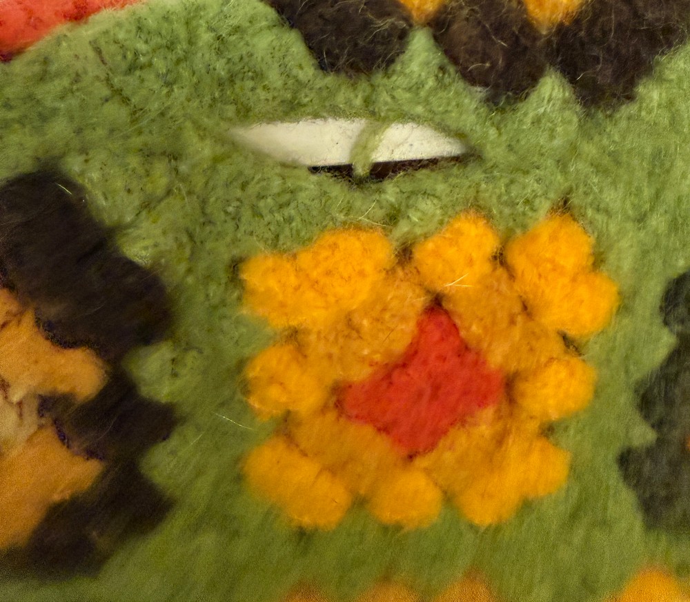 Vintage Wool Crocheted Floral Afghan