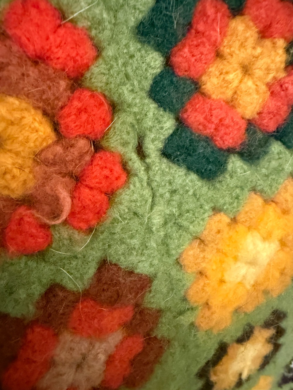 Vintage Wool Crocheted Floral Afghan