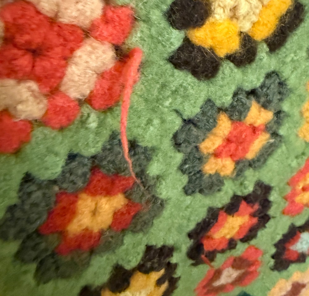 Vintage Wool Crocheted Floral Afghan