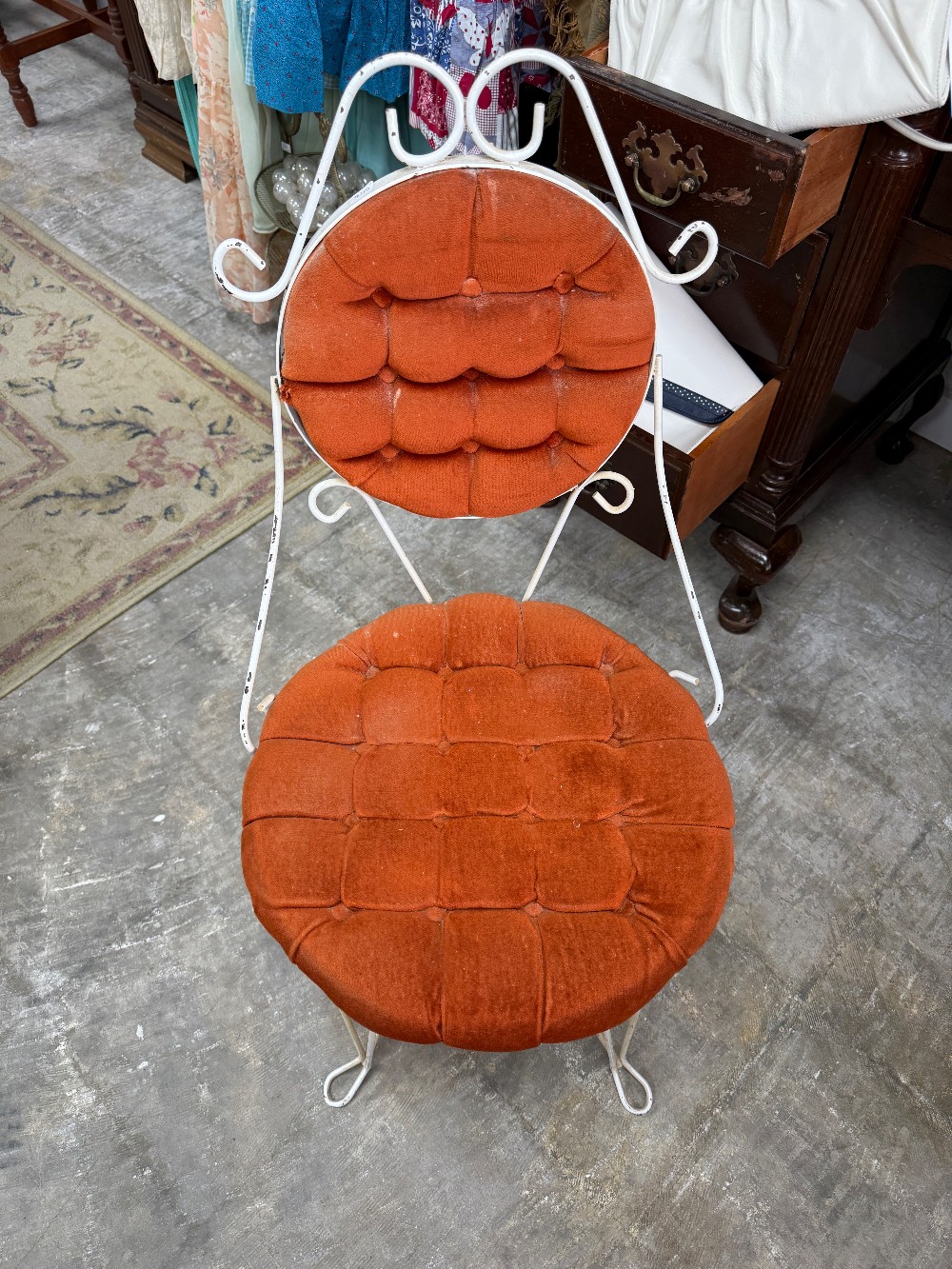 Vintage Vanity Chair with Orange Upholstery