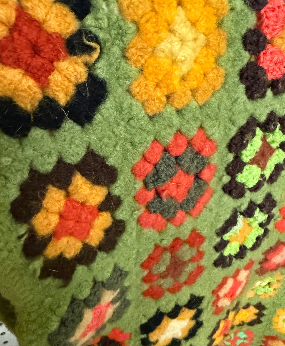 Vintage Wool Crocheted Floral Afghan