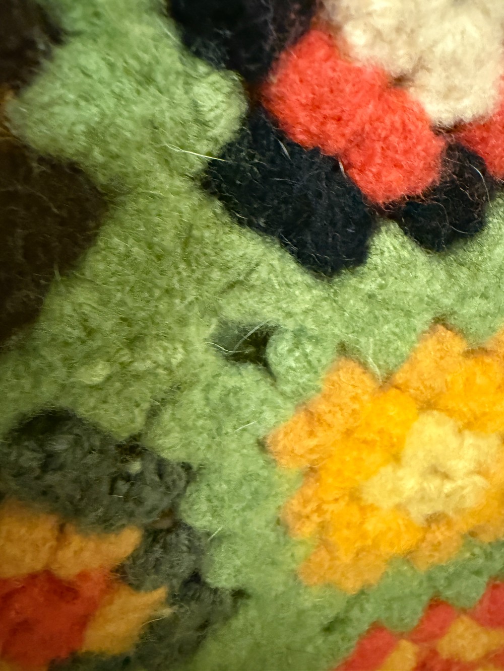 Vintage Wool Crocheted Floral Afghan