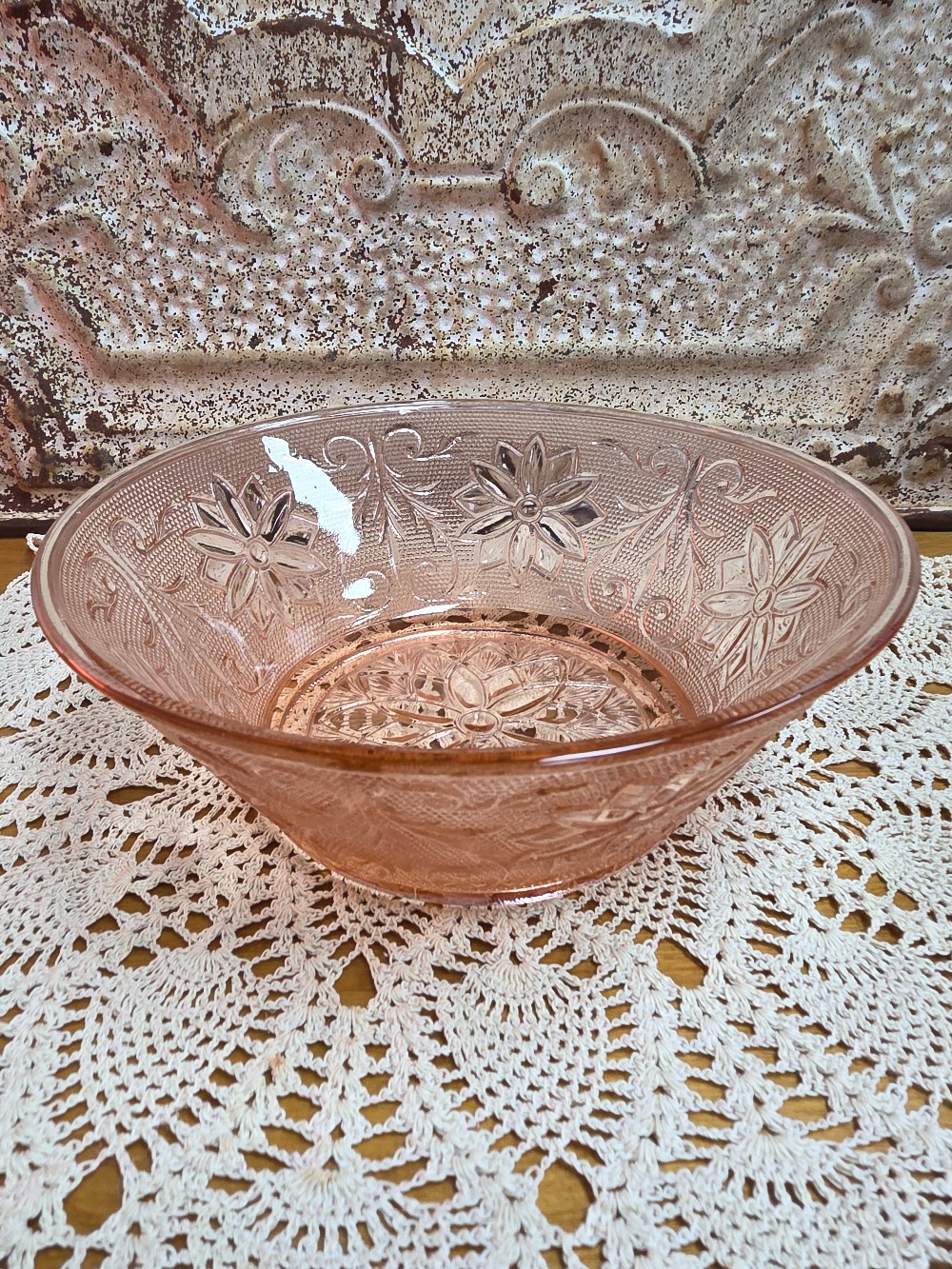 Pink Tiara Glass Vegetable Bowl 8¼