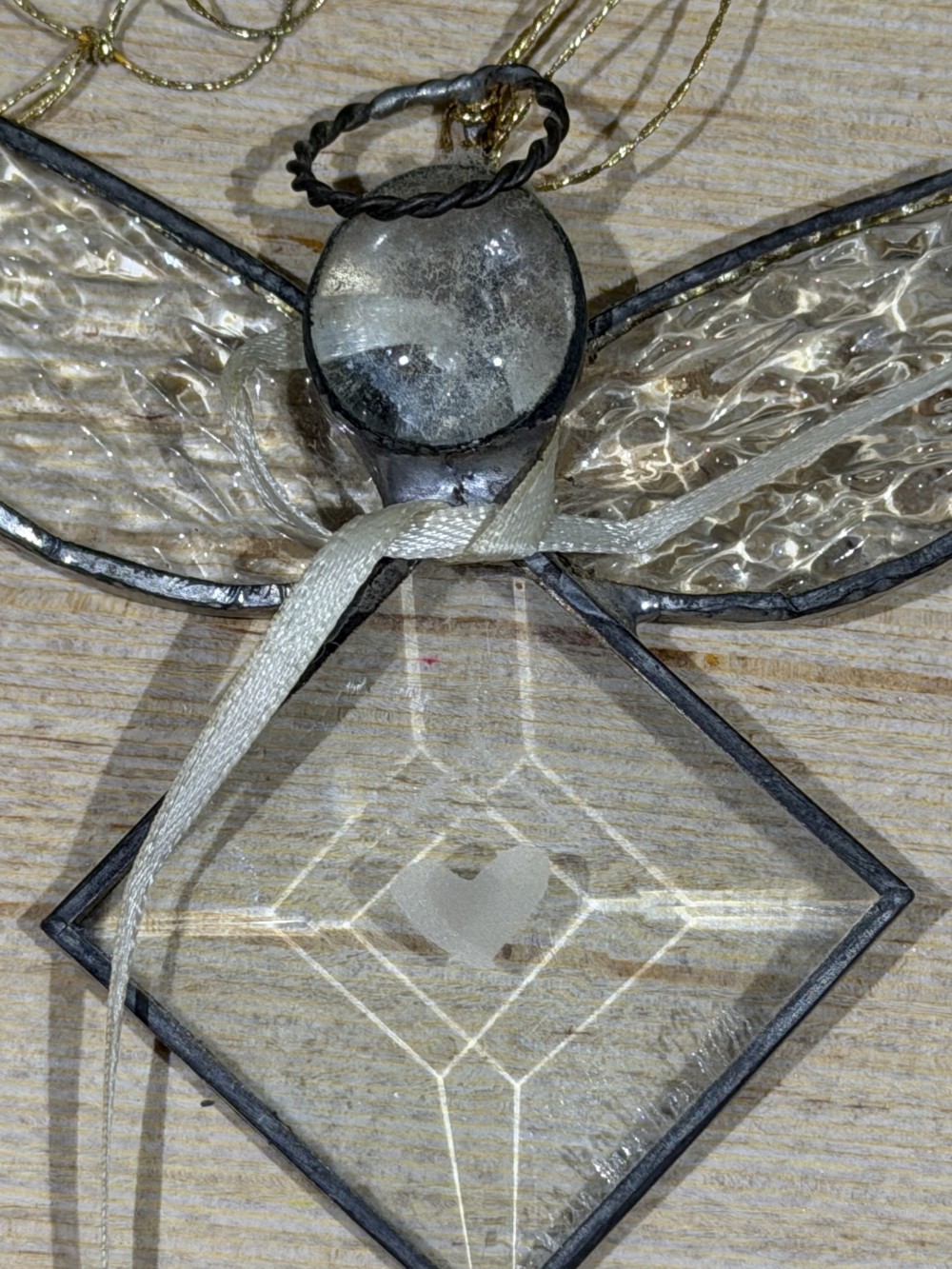 VTG Stained-Glass Angel Ornament — 3” H