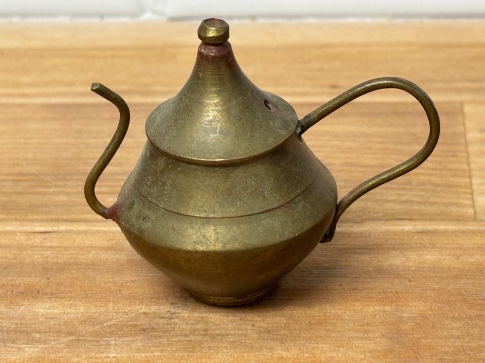 Miniature Vintage Brass Coffee Pot Teapot with Fixed Lid Made in India Dollhouse Decor