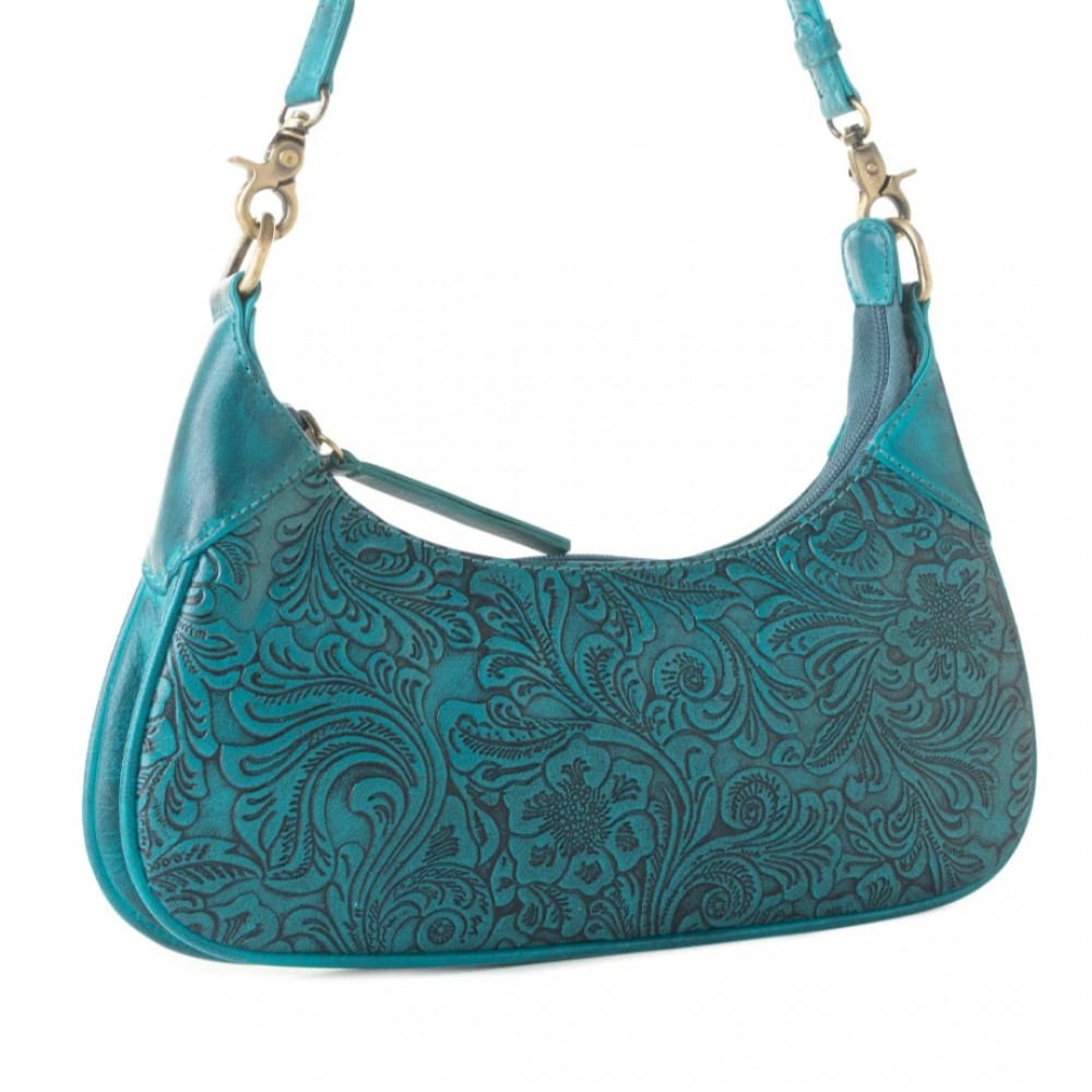 Bag Shoulder Myrabag Teal Heritage Vine Hand Tooled