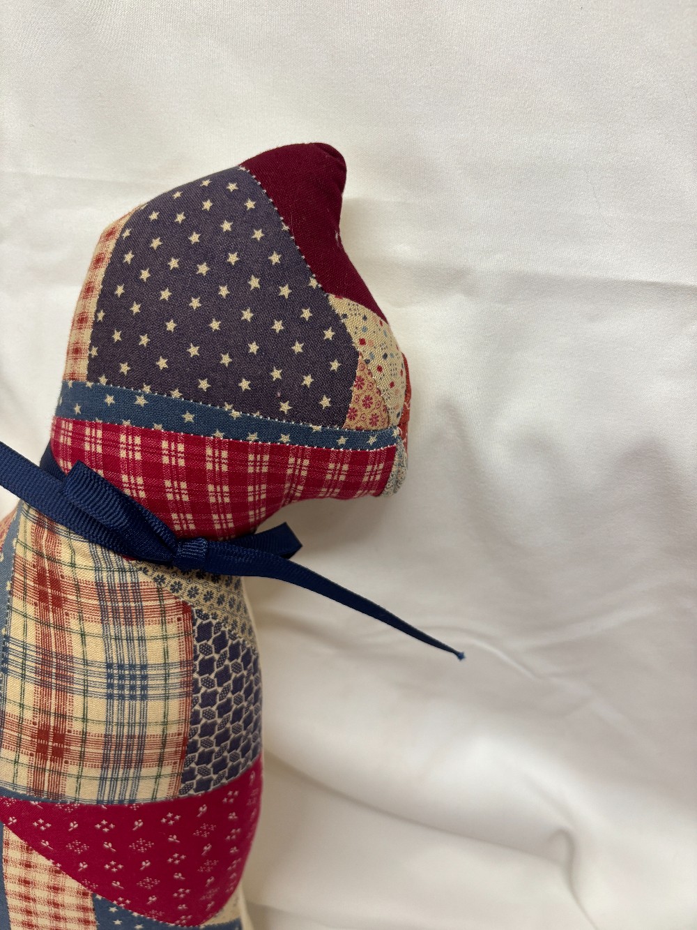 4th of July red off white blue patchwork cat pillow