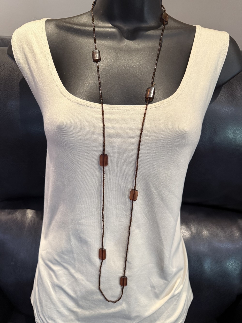 Necklace - Long Brown Glass Beaded