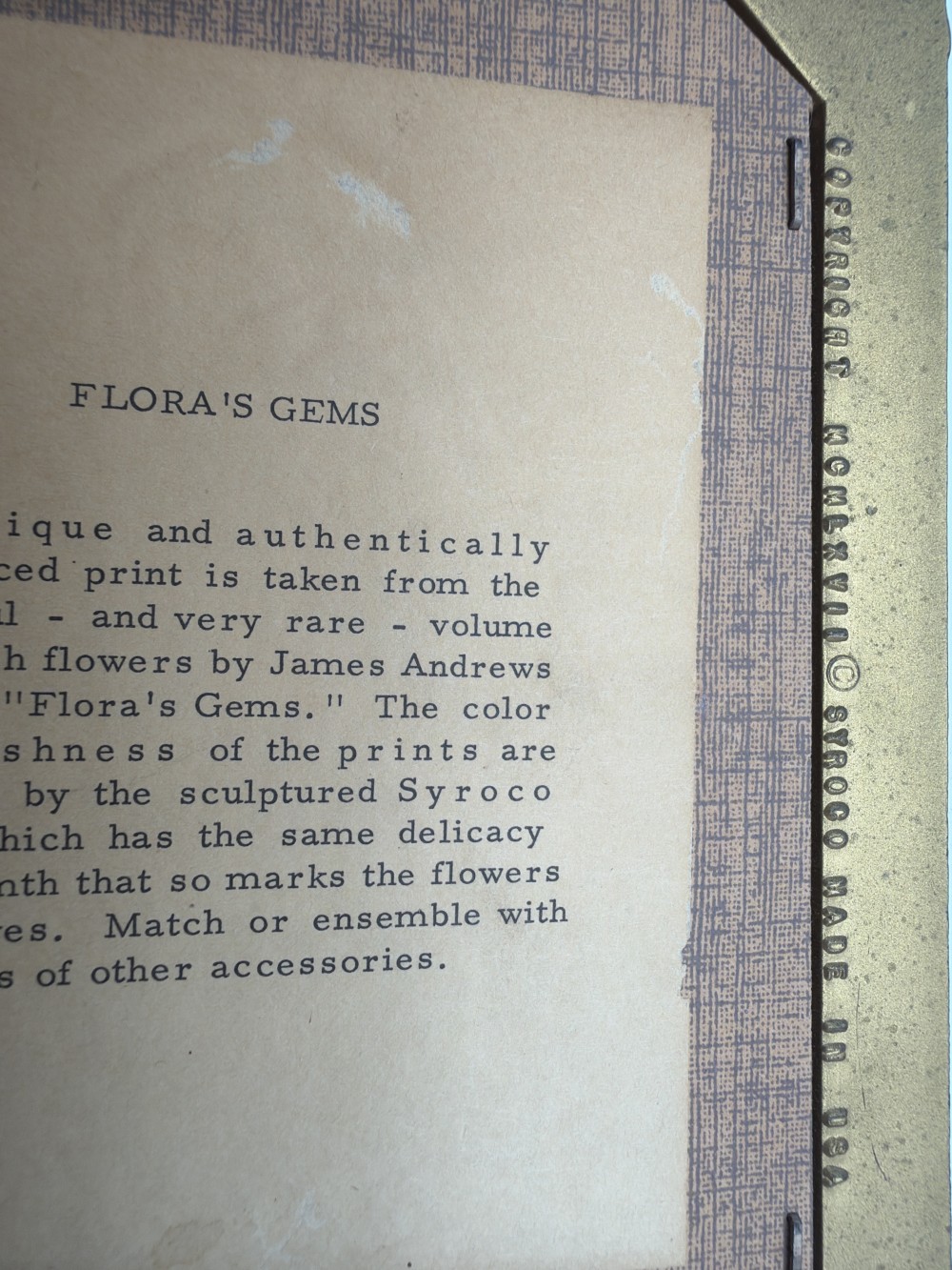 1967 Syroco Floras Gems Floral Plaque