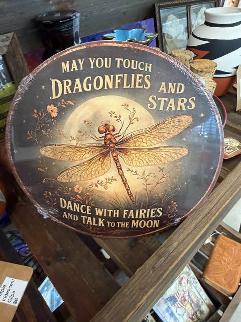 Dragonfly & Stars  Round  Metal Sign Dancing with Fairies & Talks to the Moon