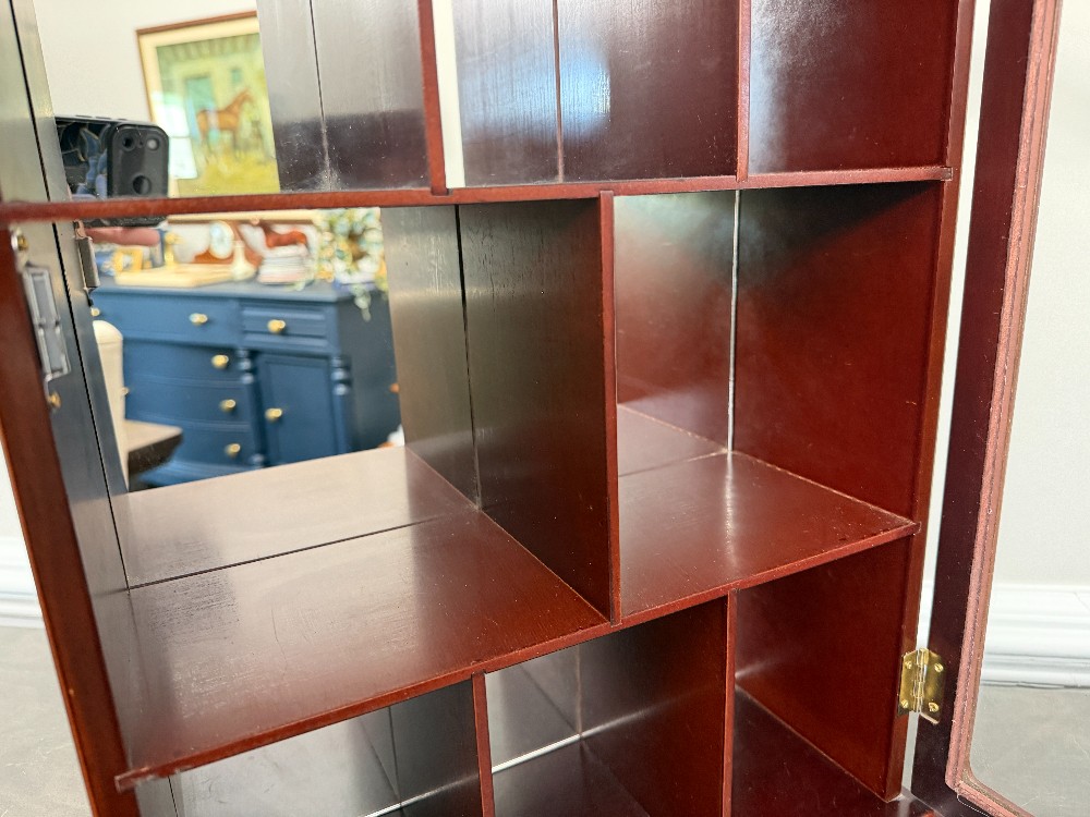 Vintage Wall-Mounted Mirrored Wooden Curio Trinket Cabinet