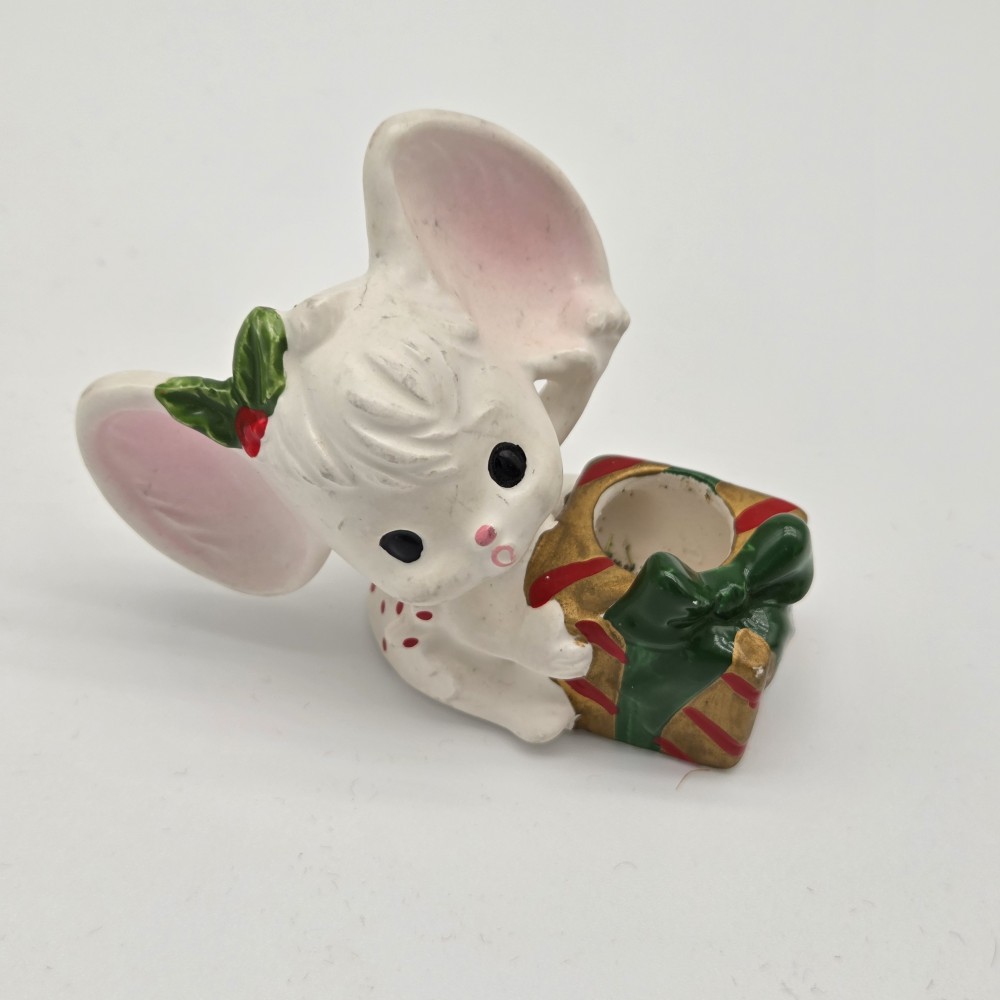 Pair of VTG Napcoware Christmas Mice Candle Holders