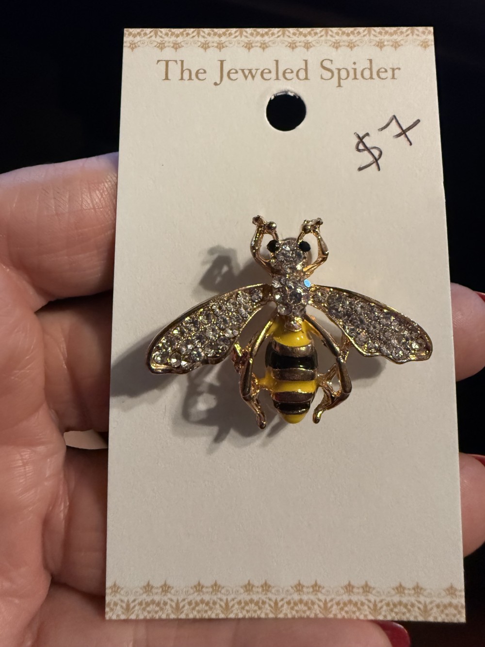 Brooch Pin - Bee Rhinestone Wings Black Yellow Enamel Gold
