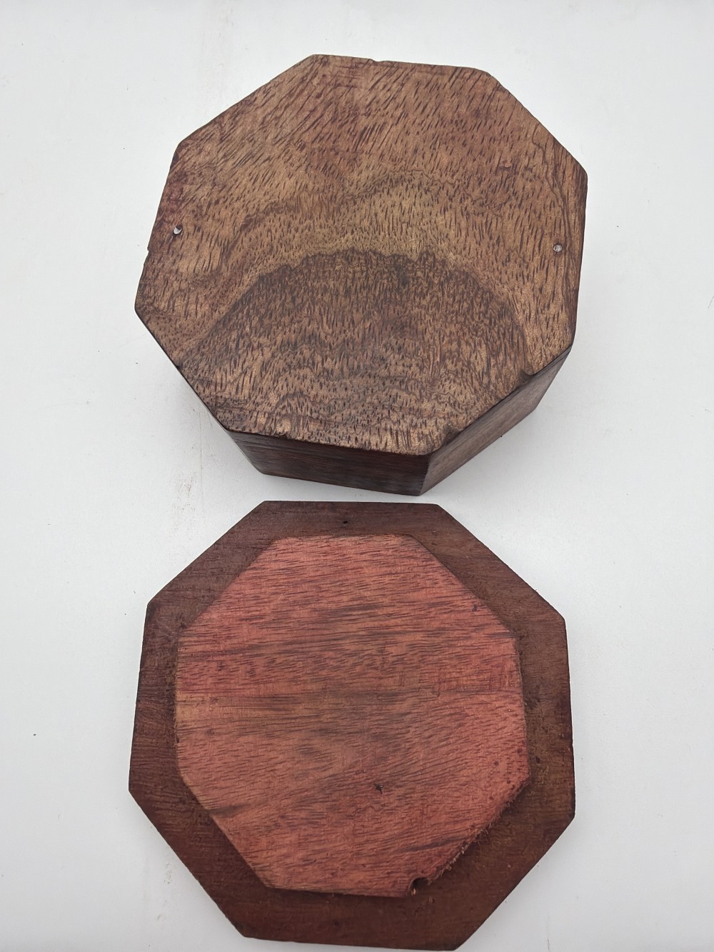 Vintage Octagonal Wood Box with Brass Inlay
