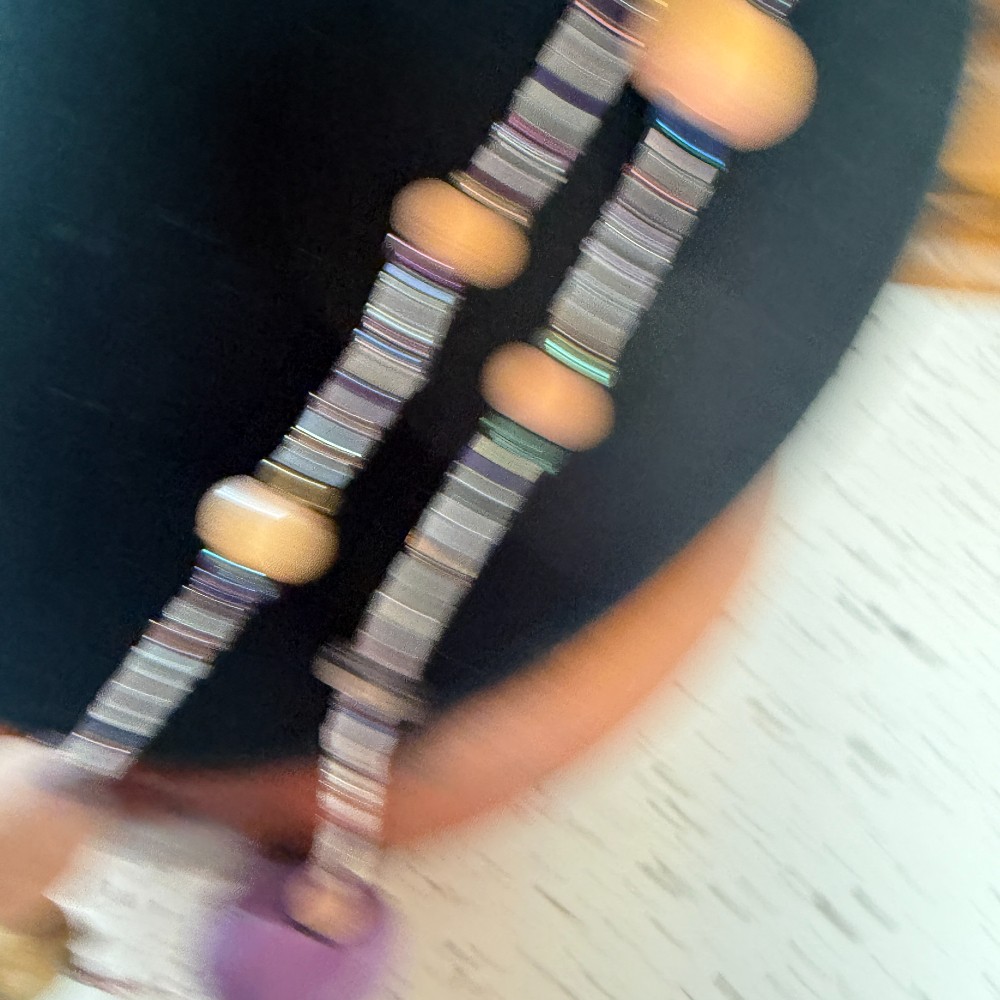 Vintage Long Lavender And Wood Bead Rope Necklace
