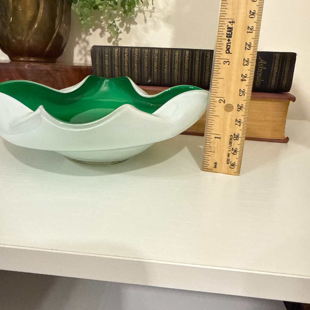 MCM Green & White Cased Glass Bowl, Japan