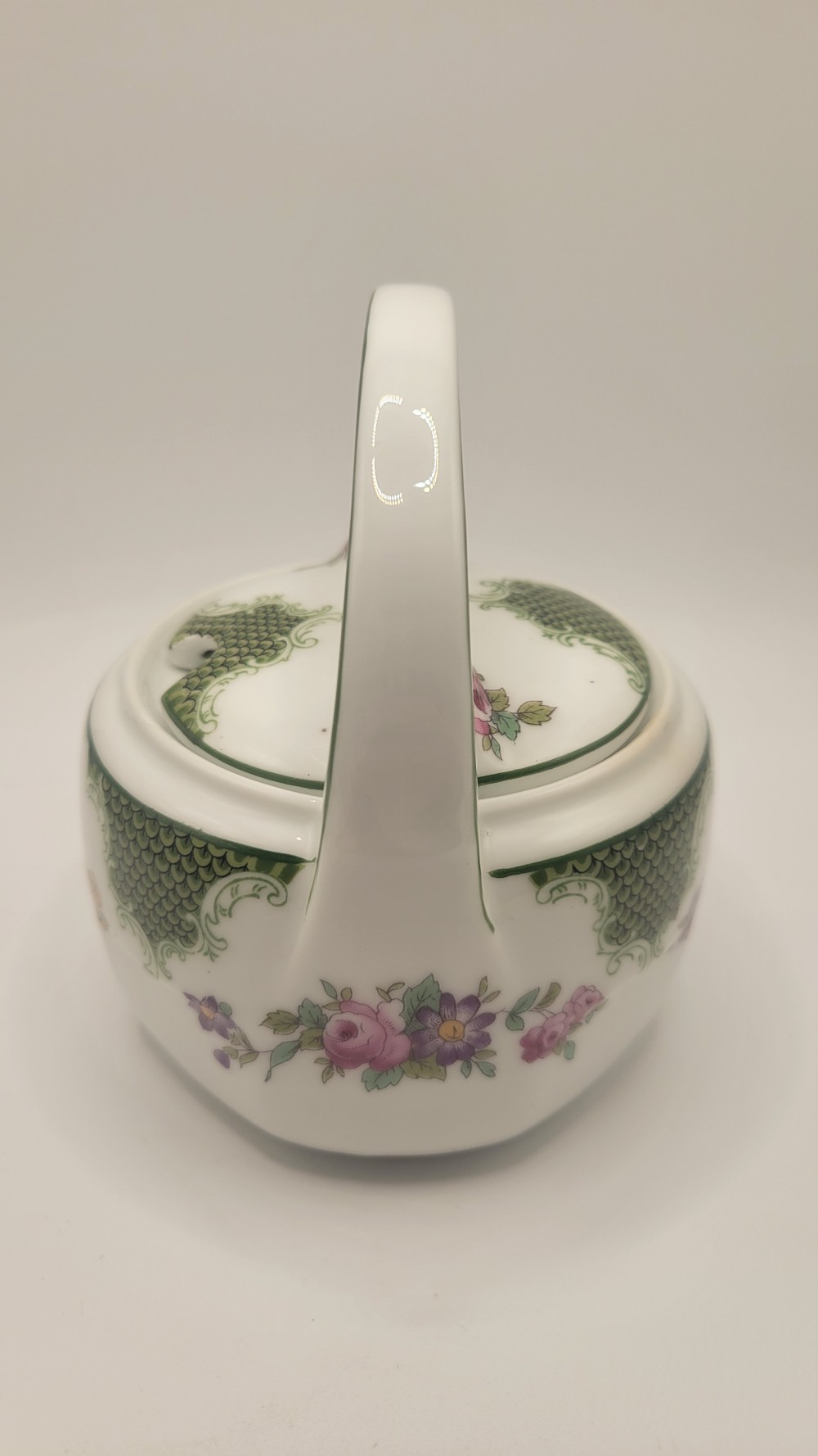 Lidded Condiment Basket Jar-Green Fishscale & Floral
