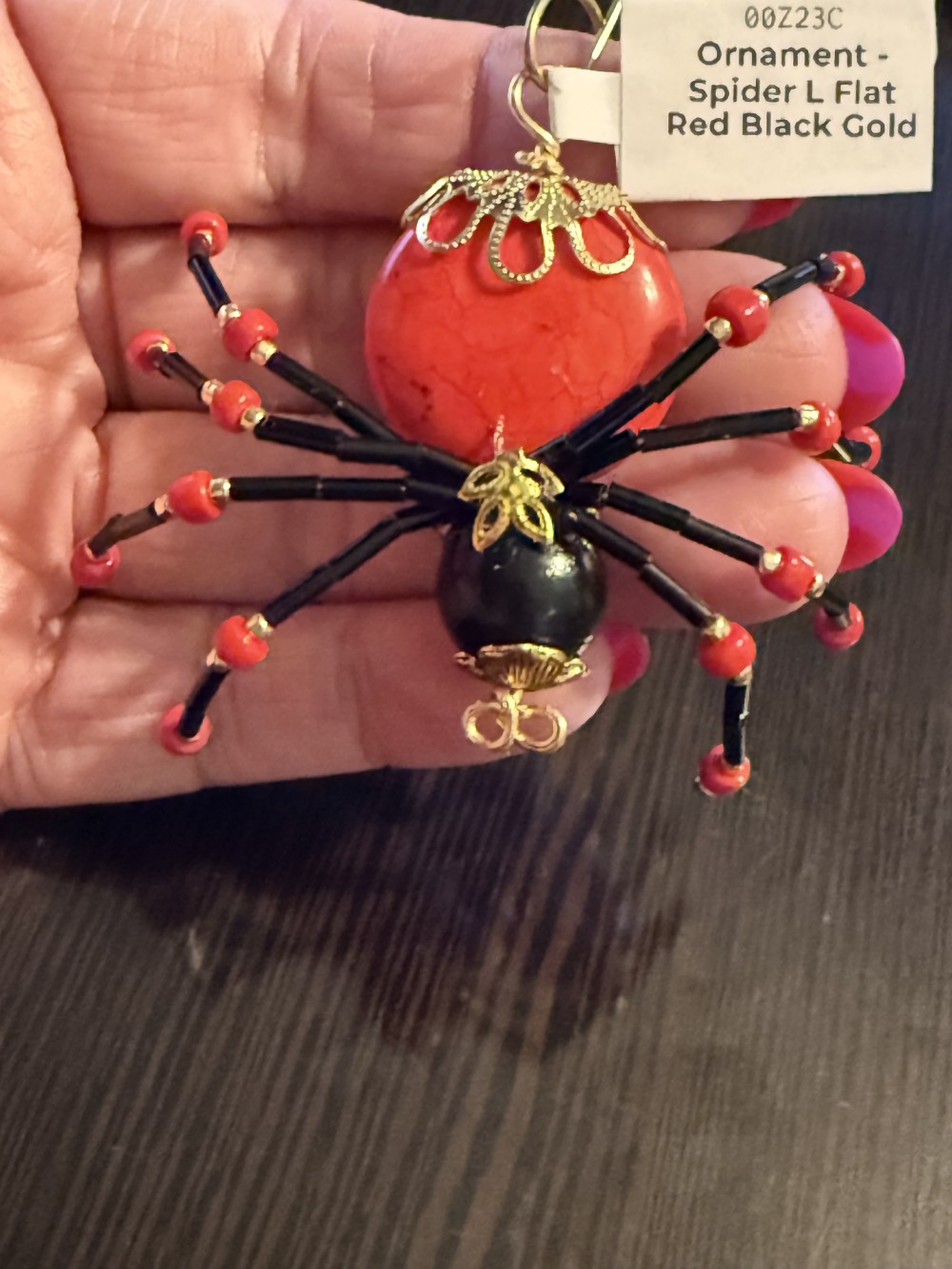 Ornament - Spider L Flat Red Black Gold