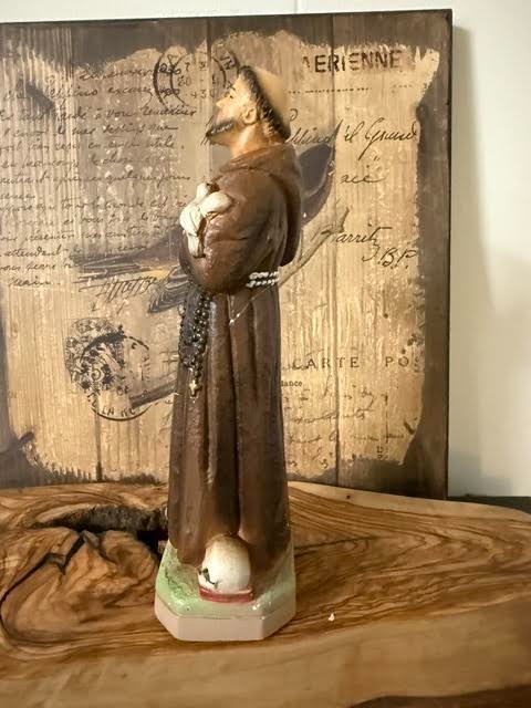 St. Francis of Assisi Chalkware Religious Figurine Skull