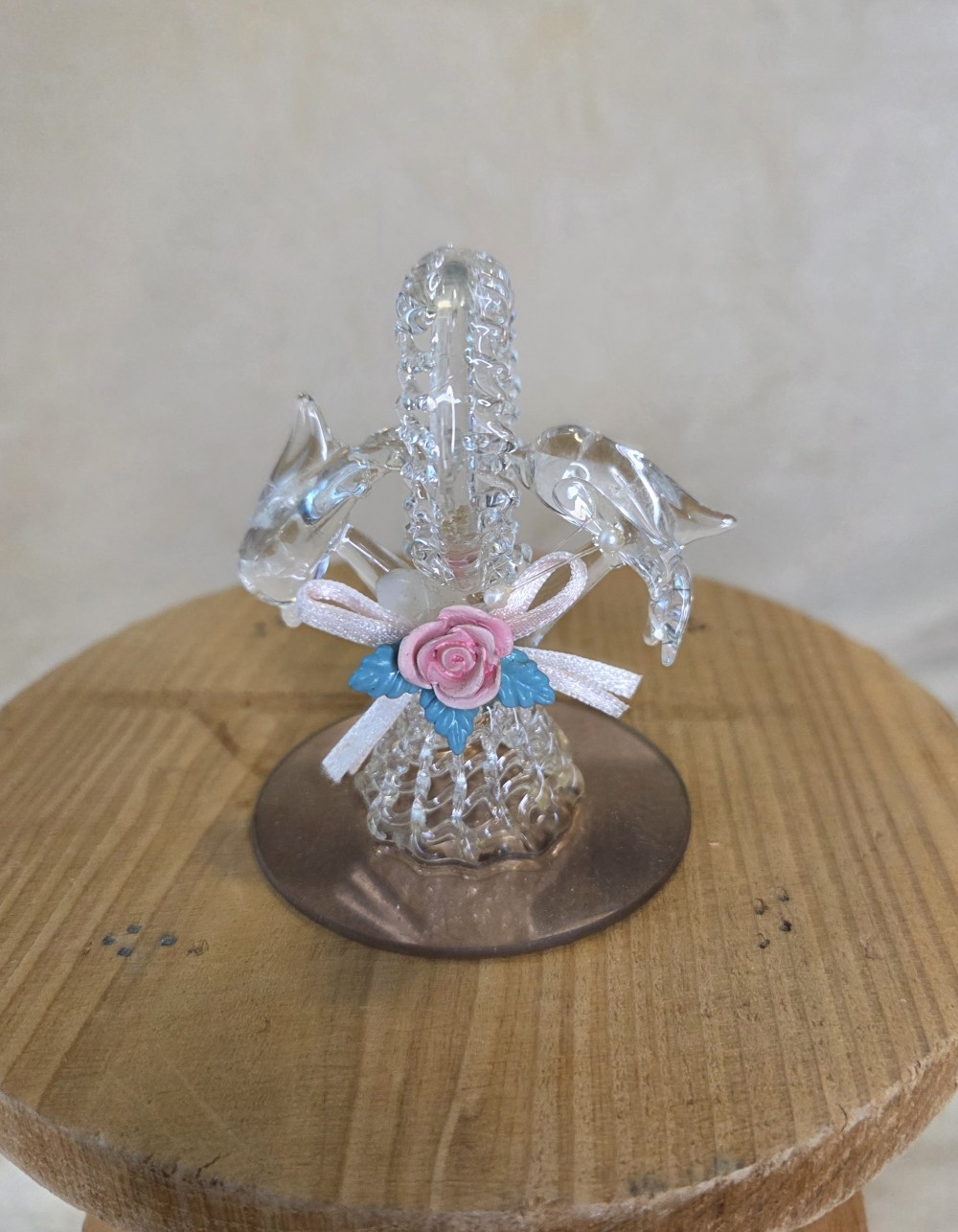 VTG Handspun Glass Cake Topper with Dolphins