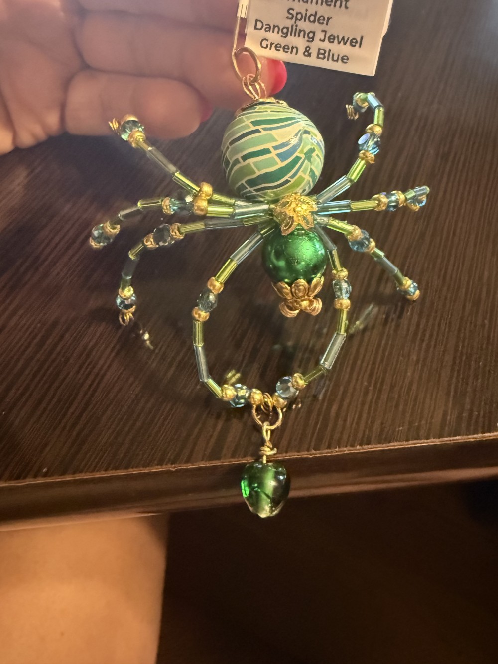 Ornament Spider Dangling Jewel Green & Blue